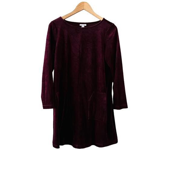 J. Jill Tops - J. Jill Velour Crew Neck Long Sleeve Tunic Top Size S Small Petite Burgundy